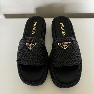 New Black Crochet Raffia Woman’s Sandals Slide Shoes! Size 8